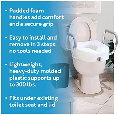 Carex E-Z Lock Toilet Seat and Safety Frame Combo Pack, 5-Inch Height Lift Seat Riser for Elderly and Handicap