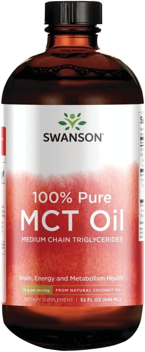 Swanson 100% Pure MCT Oil, 32 fl oz (946 ml) Liquid | Supports Healthy Brain Function and Cognitive Health