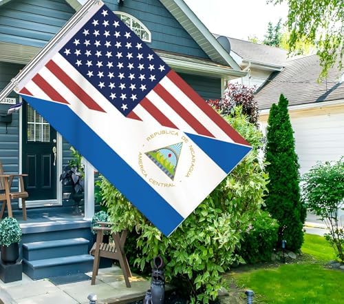Nicaragua USA Flag,Big 3x5 FT Nicaraguan Flag,36x60 Inch Large Double-Printed Durable 150D Thick Polyester Decorations with 2 Brass Grommet