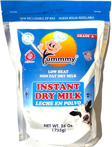 Yummmy Instant Nonfat 26 oz Powdered Dry Milk - Leche en Polvo, 26 oz, Grade A, Kosher Halal Certified, Product of USA