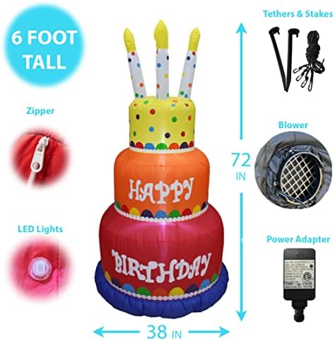 6 Foot Tall Happy Birthday Cake Inflatable with Candles