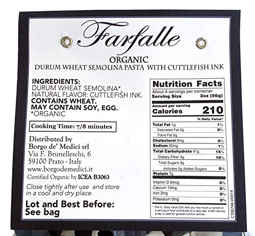 Borgo de Medici ORGANIC Black Squid Ink Bow Tie Pasta (8.8oz)