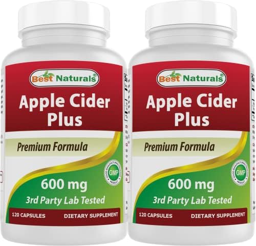Best Naturals Apple Cider Vinegar Plus 600 Mg 120 Capsules - Vinegar Capsules for Healthier Digestion, Cleanse Body Naturally (Pack of 2)