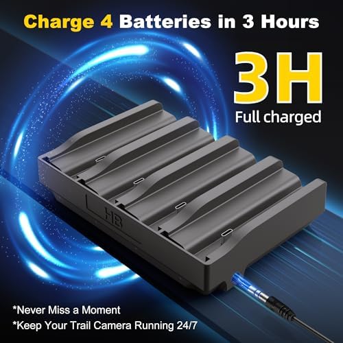 4-Pack Rechargeable Battery & Charging Station for Tactacam Reveal | Lipo Lithium, 4‑port charging, LED power meter, solar ready