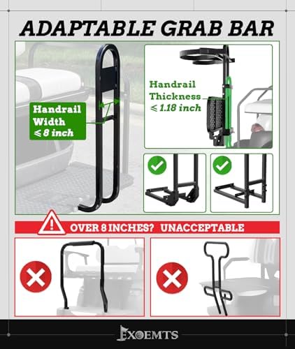 Foldable Golf Cart Rear Seat Bag Holder, Upgraded Golf Cart Rear Seat Bag Rack ONLY FITS 8-Inch Max Width Grab Bar, for 4-Seater EZGO Club Car Yamaha