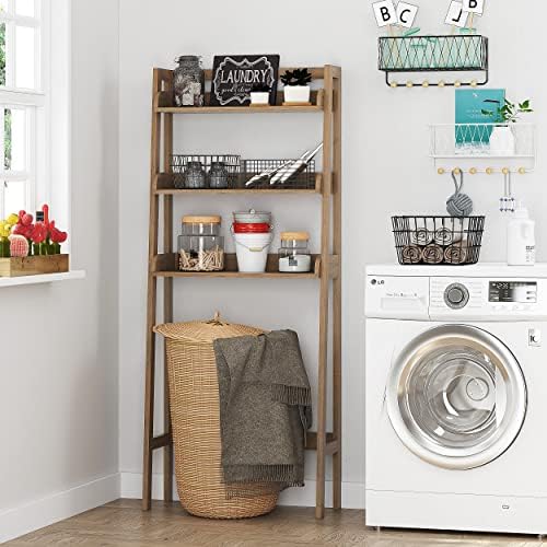 UTEX Over The Toilet Storage Shelf, 3-Tier Bathroom Organizer, White | FSC-Certified MDF, Open Ladder Design, Adjustable Lower Crossbar, Anti-tip Hardware, 33-Inch Clearance, Raised Side Guards
