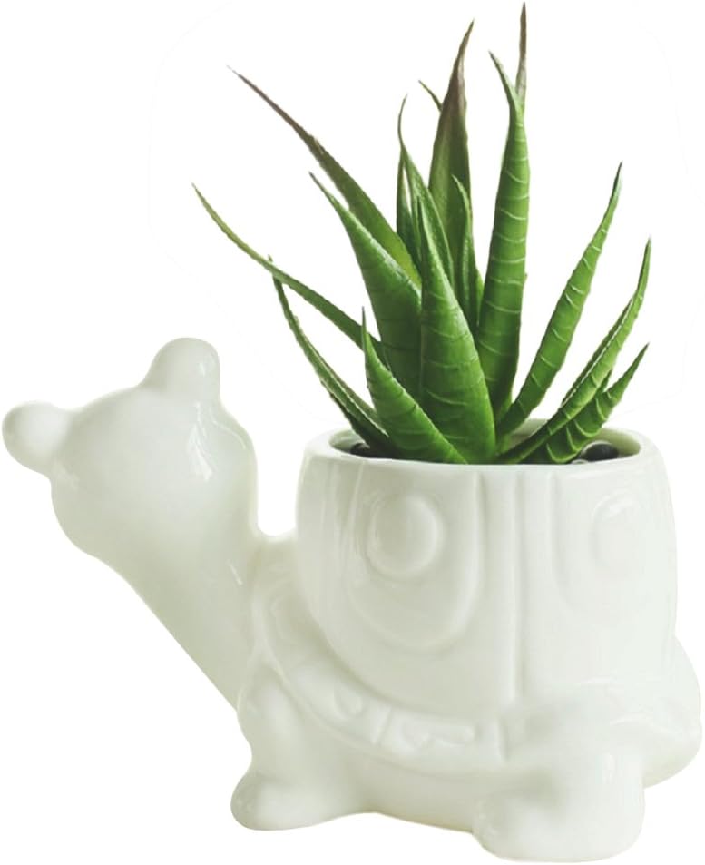 GeLive White Cow Succulent Pot, Small Ceramic Animal Planter with Drainage Hole & Saucer for Cactus, Mini Air Plants, Pencil Holder Brush Organizer, Indoor Home Office Desk Decor, Funny Gift