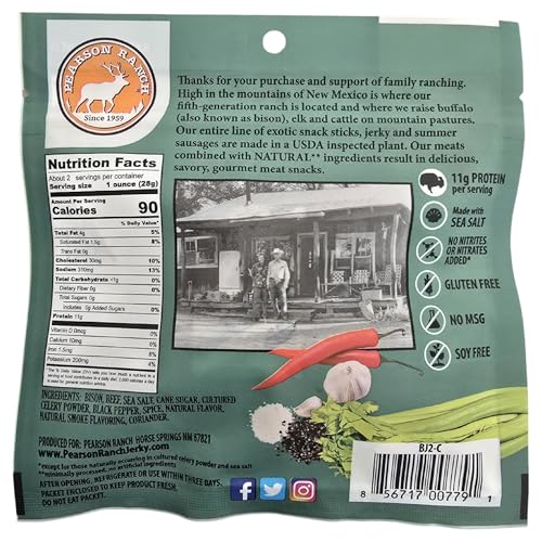 Pearson Ranch Wild Grass Fed Game Variety Pack of 4-2.1oz Bags - Venison, Elk, Buffalo, & Wild Boar - Gluten-Free, MSG-Free, Paleo and Keto Friendly
