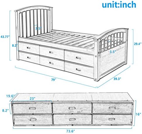 Merax Twin Size Platform Storage Bed Solid Wood Bed with 6 Drawers