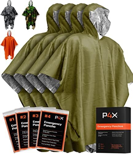 PREPARED4X Emergency Mylar Poncho – Survival Rain Poncho with Hood – Lightweight, Compact, Reusable Emergency Blanket Poncho for Hiking, Camping