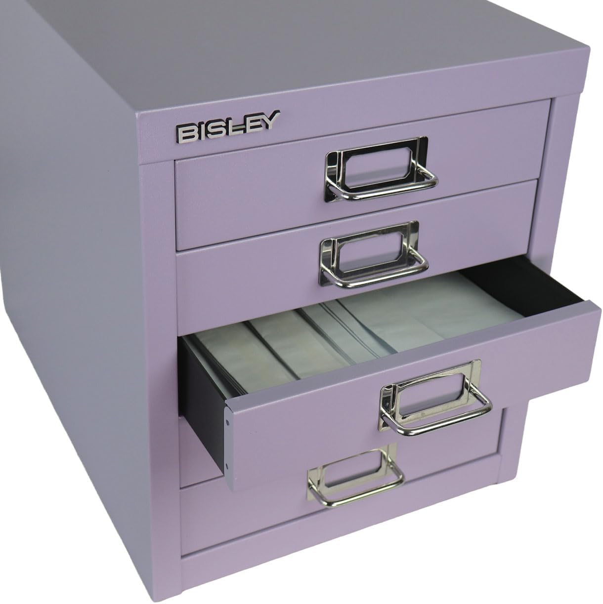 5-Drawer Steel MultiDrawer Cabinet - Orange, by Bisley | Chrome Pull Handles with Label Holders, Powder-Coated Steel, Removable Drawers, Desktop Storage, Labels Included