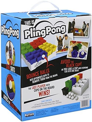 Buffalo Games PlingPong Plinko Bounce Board, 2-4 Players, Family Game Night | Team Play & Speed Rounds, 25 Cups, 9 Balls, 4 Trays & Instructions