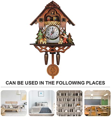 Vosarea Wooden Wall Clock,Small Clock Decor,Cuckoo Shaped Clock Antique Pendulum for Home Kids Room Bedroom Decor
