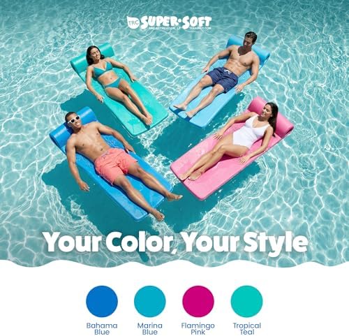 TRC Recreation Ultra Sunsation 2.5” Thick Vinyl Coated Foam Swimming Pool Float Mat Adult Lounger with Built-in Roll Pillow