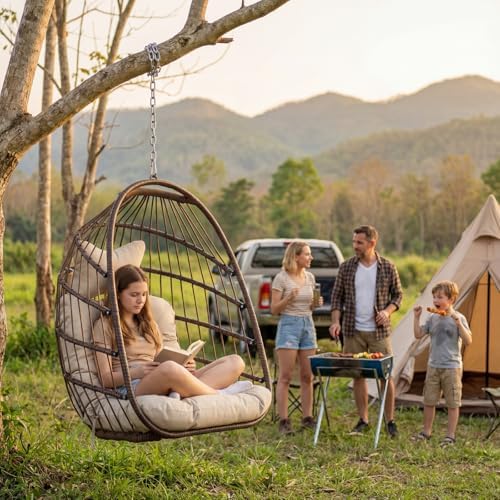 Nicesoul Foldable Space-Saving Hanging Egg Chair No Stand, 350lbs Reinforced Frame with Swing Design, Deep Seat with Thick Cushion