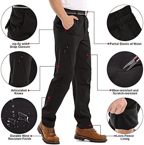 Men's Waterproof Pants Fleece Lined Insulated Winter Hiking Ski Snow Pants