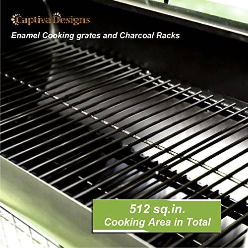 Captiva Designs Vertical Charcoal Smoker Grill Extra Large Barbecue Grill | 961 SQ.IN Outdoor Barrel BBQ Meat Smoker with 5 Removable Smoking Grates & Built-in Hooks for Outdoor Backyard Cooking