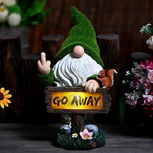 ASAWASA Gnomes Decorations for Yard with Solar LED Light,Large Outdoor Funny Garden Lawn Gnome Decor(Tall 10 Inches)