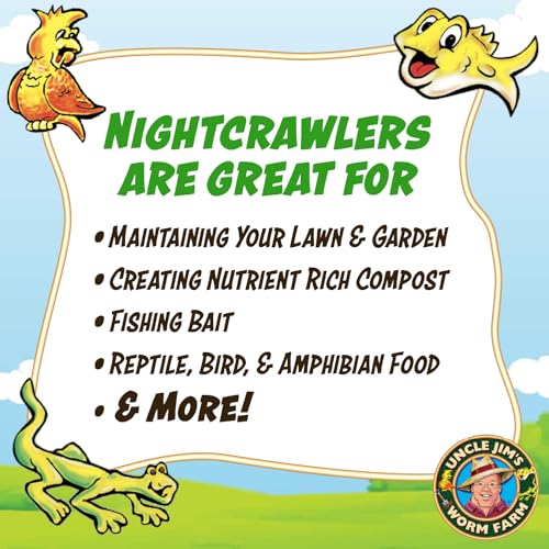 Uncle Jim's Worm Farm Super Red European Nightcrawlers for Composting and Garden Soil Aeration | Large Nightcrawlers Improve Soil Structure and