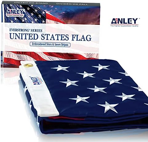 ANLEY EverStrong Series American Flag 6x10 Foot Heavy Duty - Embroidered Stars and Sewn Stripes - 4 Rows of Lock Stitching - US National Banner Flags with Brass Grommets 6 X 10 Ft