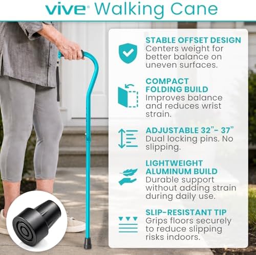 Vive Walking Cane for Women, Men, Elderly - Patented Offset Grip