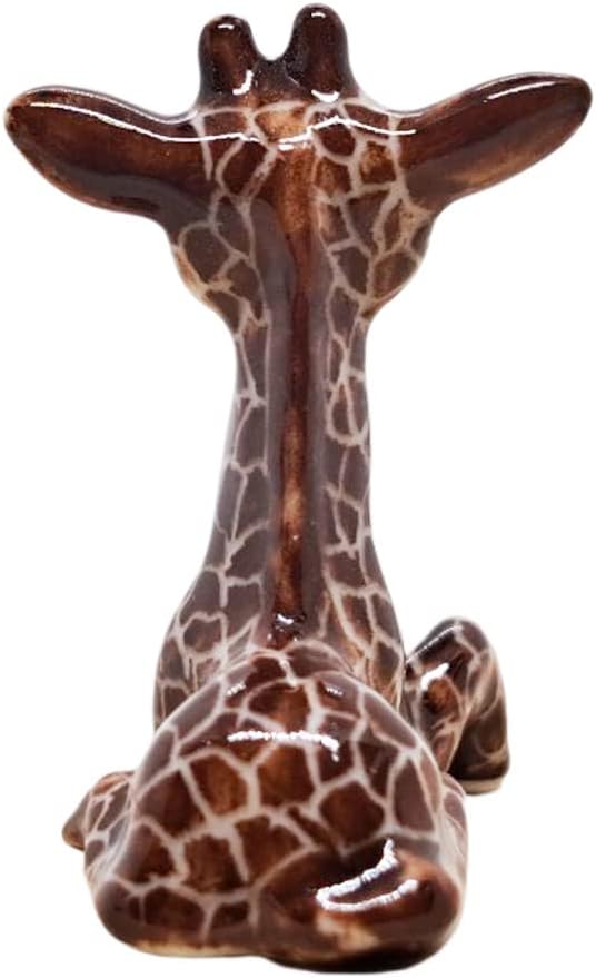 WitnyStore Tiny 2¾" Brown Standing Look Right Giraffe Figurine - Miniature Hand Made Ceramic Giraffes Tropical Savanna Africa Wild Life Cute Animals Porcelain Decorative Collectible Figure Décor Gifts