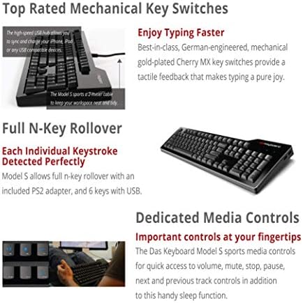Das Keyboard 4 Professional Wired Mechanical Keyboard, Cherry MX Brown Mechanical Switches, 2-Port USB 3.0 Hub, Volume Knob, Aluminum Top (104 Keys, Black)