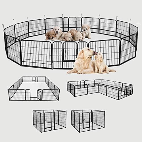 S AFSTAR 16 Panels Metal Dog Playpen, 48" Height Dog Fence Exercise Pen with Doors for Large Medium Small Dogs Rabbits Cats, Foldable Pet Puppy Playpen for Indoor & Outdoor Yard (Black)