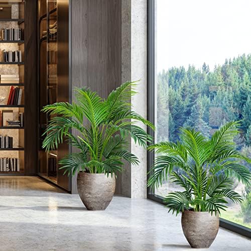 Worth Garden 4ft Artificial Areca Palm Plant, Fake Cane Palm Silk Tree Indoor Outdoor, Dypsis Lutescens