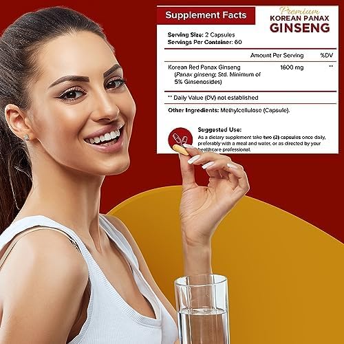 NutriFlair Korean Red Panax Ginseng 1600mg – 120 Vegan Capsules | 5% Ginsenosides | Non-GMO
