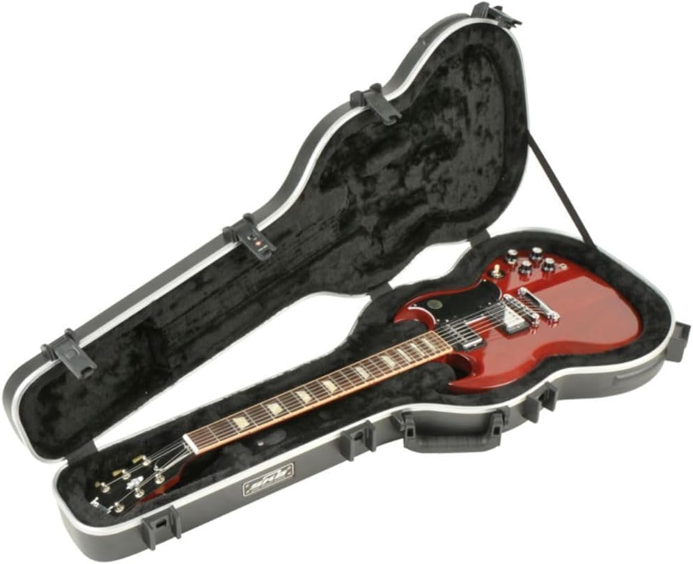 SKB SKB-61 Deluxe Double Cutaway Electric Guitar Case | Plush-lined interior, rugged molded exterior, secure latches, dependable transit protection