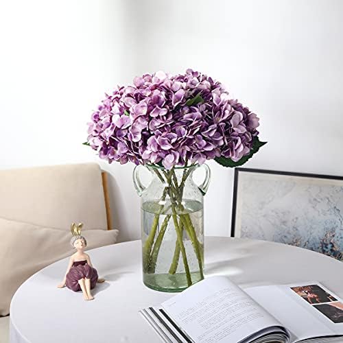Kisflower 6pcs White Hydrangea Artificial Flowers - Faux Hydrangea Flowers, Fake Silk Flowers for Table Centerpiece