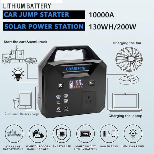 Heavy Duty 10000A Jump Starter Built-in AC 200W Inverter for Trucks, Motorhomes All Gasoline and Up to 15L Diesel Engines；Power Suplly Fan, Laptop