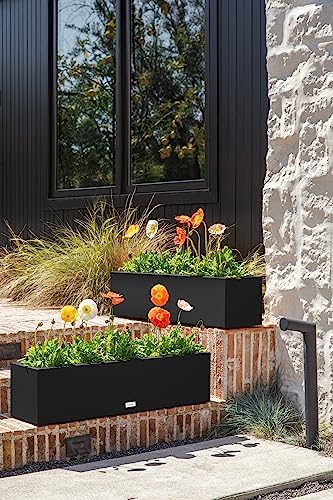 Veradek Block Series Trough Planter - Rectangular Outdoor Window Box | Made From Durable Plastic With Double-Walled Construction. Modern Patio/Tabletop Décor for Plants and Flowers