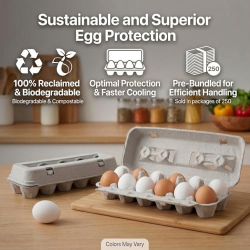 Egg Cartons – 250 Bulk Pack, Natural Fiber | Durable Paper Pulp Construction, Secure Storage for Large Chicken & Quail Eggs