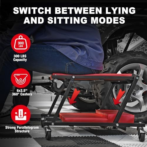 BIG RED 36" Rolling Garage Creeper, Shop Creeper Blow Molded Plastic Mechanic Cart with Padded Headrest with 4 Casters,350 LBS, Black,TR6240-P Torin