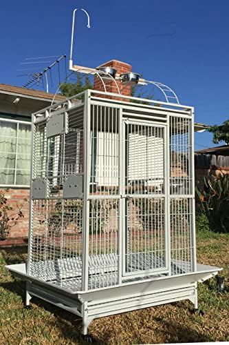 X-Large Castle Play Perch Stand Top Parrot Sturdy Wrought Iron Cage 32" W x 23" L x 66" H for Large Size Macaws Cockatoos African Grey Amazon