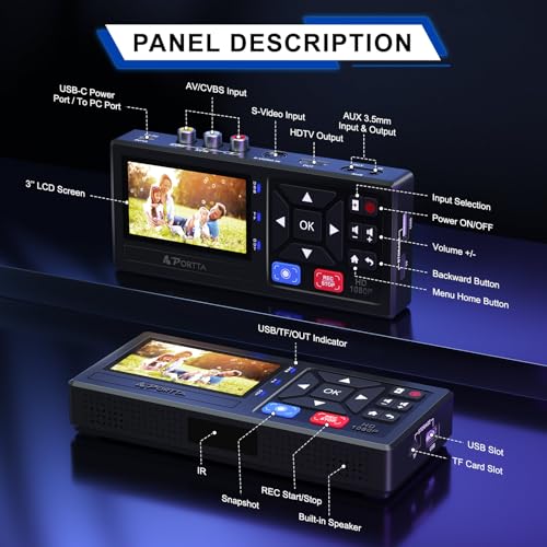 Portta VHS to Digital Converter, Video to Digital Recorder with Remote, Compatible with VHS, VCR, DVR, DVD, Hi8, Mini DV, Gaming Consoles (VCR