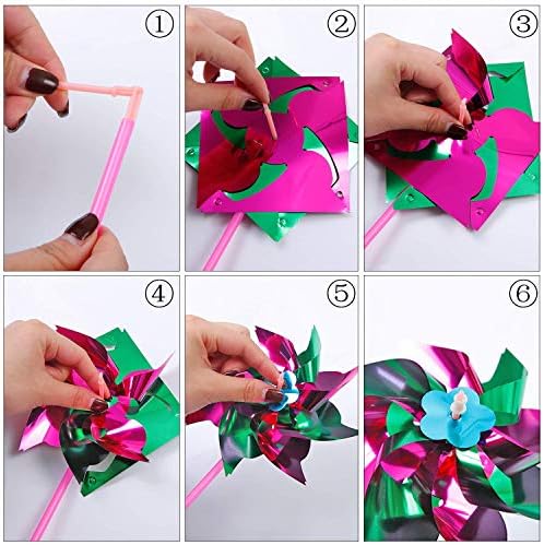 Elcoho 100 Pieces Plastic Rainbow Windmill Party Pinwheels DIY Pinwheel | Outdoor Spinners, Kids DIY Toy, Garden Party Lawn Decor, Bulk Crafts