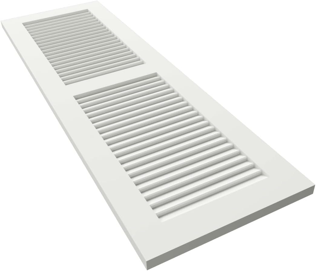 18"W x 60"H True Fit PVC Two Equal Louver Shutters, Unfinished (Per Pair - Hardware Not Included)