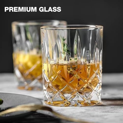 Qipecedm Drinking Glasses, 8 Piece Crystal Glass Cups, Mixed Glassware Set, 4 pcs Crystal Old Fashioned 11oz Highballs and 4 pcs 11oz Whiskey Glasses