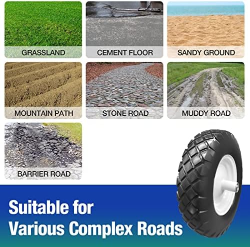 16" 4.80/4.00-8 Flat Free Solid Polyurethane Tire and Wheel with 2Pcs 3/4" Bearing, 1 Pack PU Airless Tires with 5/8" Ball Bearings 6" Iron Hub for Hand Truck/Tool Cart/Garden Carts, 1 Pc
