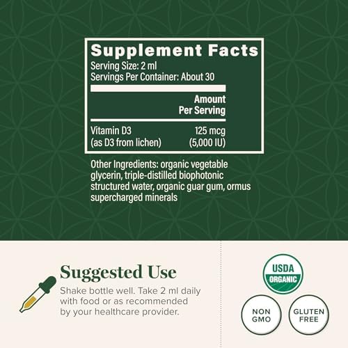 Vitamin D3 5000 IU Liquid Drops, Vegan, Immune & Bone Support (2 Oz)