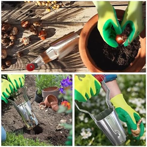 FLORA GUARD Bulb Planter with Depth Markers | Automatic Soil Releasing Seed Bulb Transplanter for Planting/Digging Tulips, Daffodils, Dahlias and More