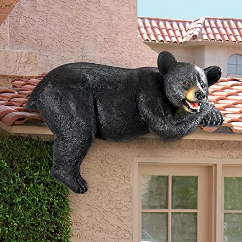 Design Toscano Lemont the Lovable Lounger Climbing Black Bear Roof Mount Outdoor Garden Statue, 34 Inch Long, Cast Stone Resin, Woodland Black Finish