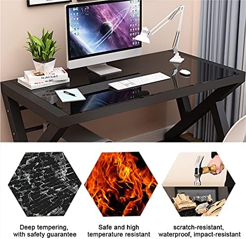 BINGTOO Glass Top Computer Desk with Metal Frame - Modern Simple Workstation for Home Office, Gaming, Writing, Study & Work, Black