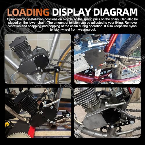 Spring Loaded Chain Tensioner, 2 Stroke Motorized Bicycle Chain Guide | Adjustable guide wheel in black. Fits 49cc, 66cc