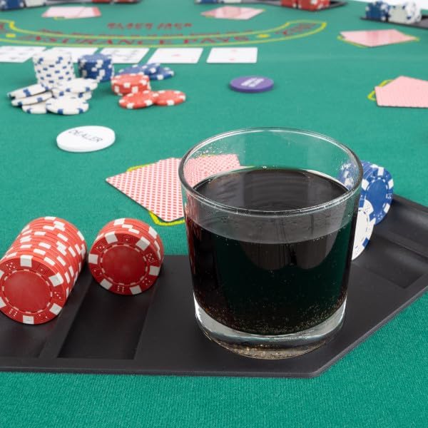 Folding Poker Table Top – 48-Inch Solid Wood Topper – Space for 8 Players – Blackjack Table with Built-in Cupholders and Chip Trays by