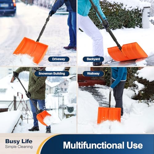 Yocada Snow Shovel 55" Long for Home Garage Driveway Snow Removal | D-Grip Handle Aluminum Strip Large Capacity Orange Shovel for Garden Car Camping