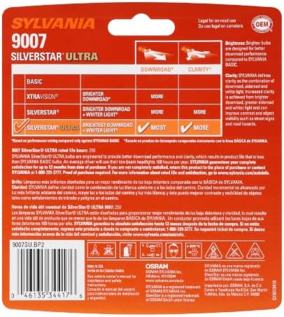 SYLVANIA - 9007 SilverStar Ultra - High Performance Halogen Headlight Bulb, High Beam, Low Beam and Fog Replacement Bulb